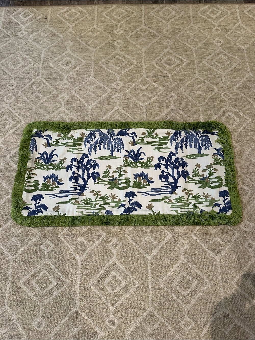 New custom blue and green lumbar pillow cover. Designer fabric.